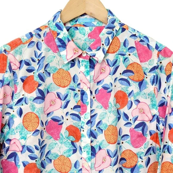 J McLaughlin Shirt Womens Large Button Up Lois‎ Callery Fruits Resort Vacation - Picture 3 of 11